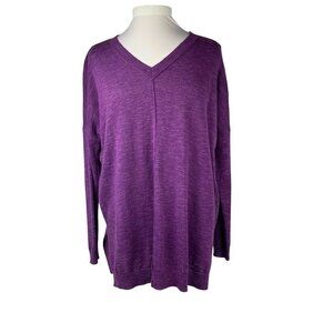 Eileen Fisher Women's XSmall V Neck Tunic Sweater Organic Linen Blend Purple
